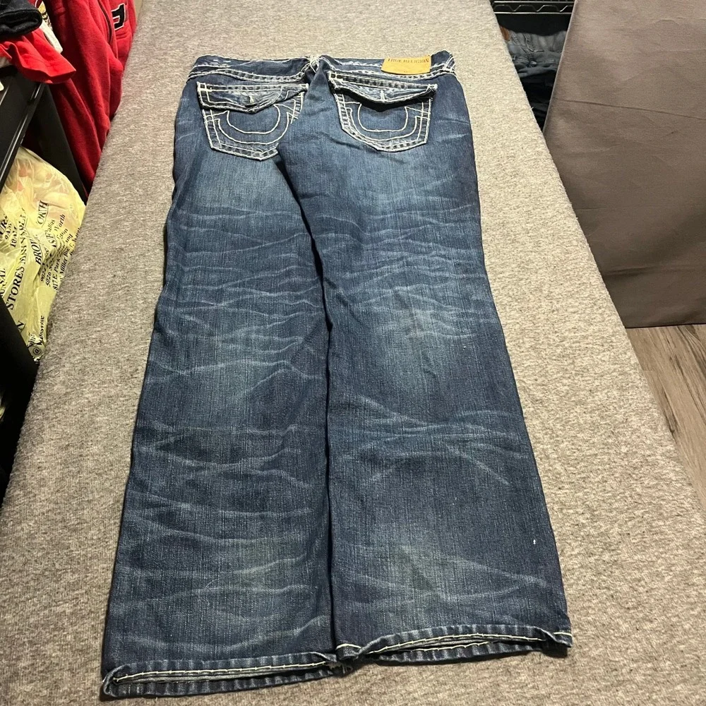 True Religion Ricky Relaxed Straight Baggy Distressed Super T Jeans 38x35 Indigo